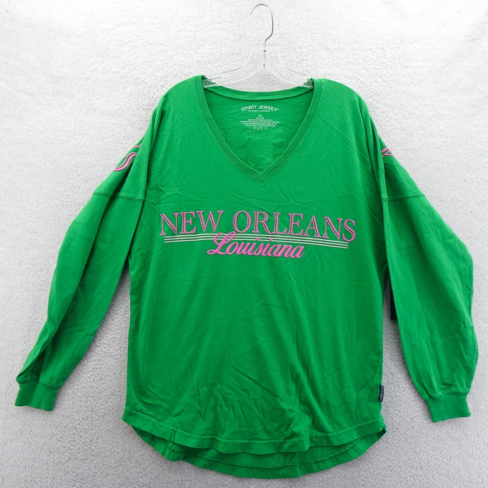Spirit Jersey Shirt Womens Medium New Orleans Louisiana Green Pink Long Sleeve